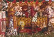 Dante Gabriel Rossetti How Sir Galahad,Sir Bors and Sir Percival were Fed with the Sanc Grael But Sir Percival's Sister Died by the Way (mk28) oil painting reproduction